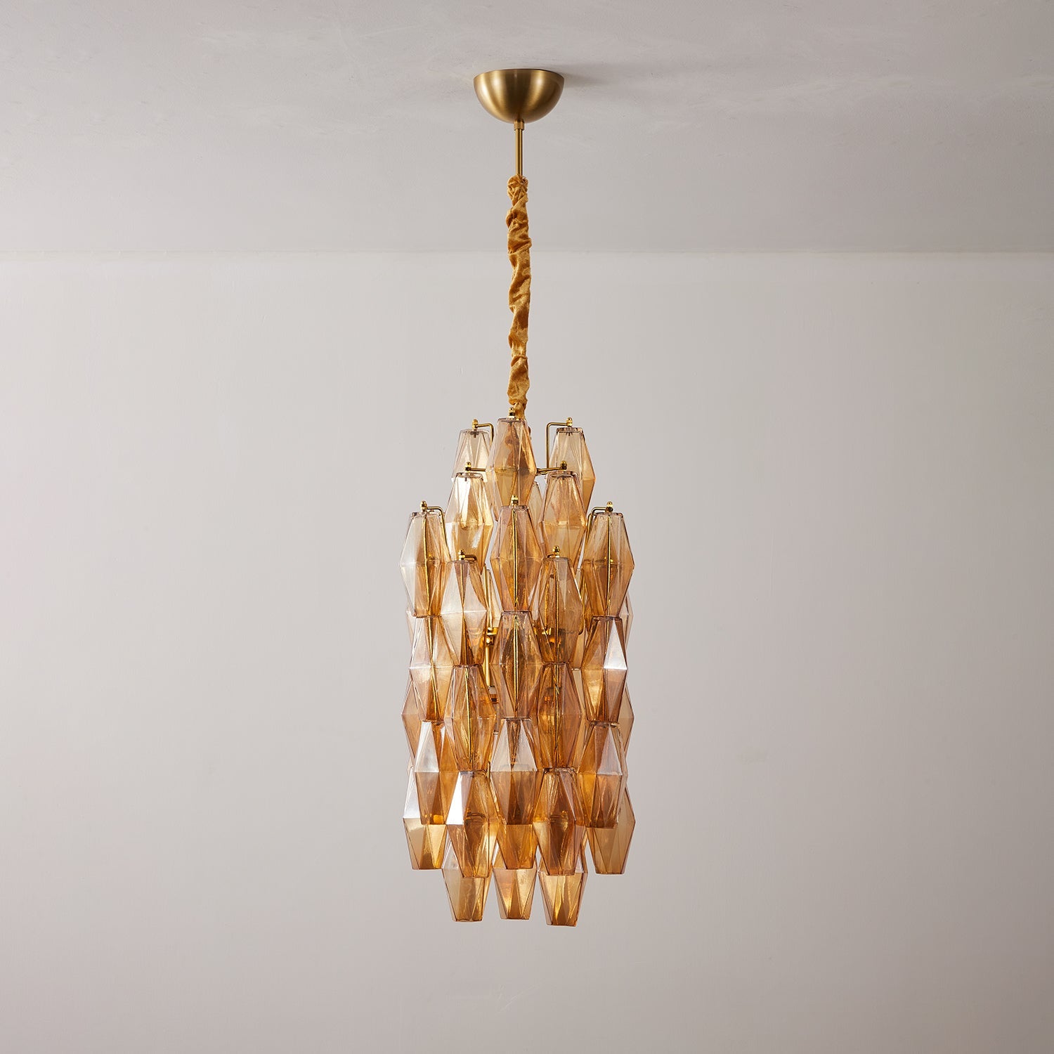 Amber Prism Long Chandelier — Linear Glass Island Light for Kitchen & Dining