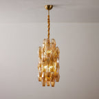 Amber Prism Long Chandelier — Linear Glass Island Light for Kitchen & Dining