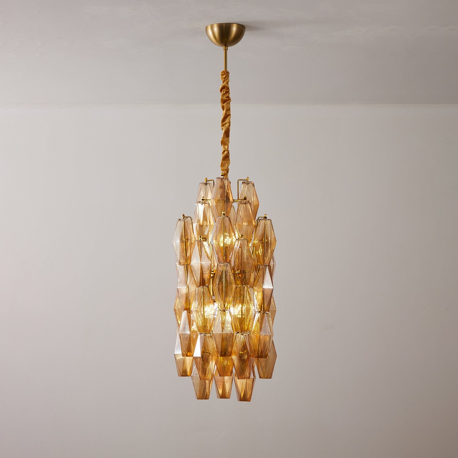 Amber Prism Long Chandelier — Linear Glass Island Light for Kitchen & Dining