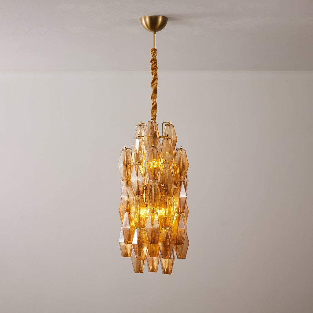 Amber Prism Long Chandelier — Linear Glass Island Light for Kitchen & Dining
