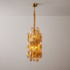 Amber Prism Long Chandelier — Linear Glass Island Light for Kitchen & Dining