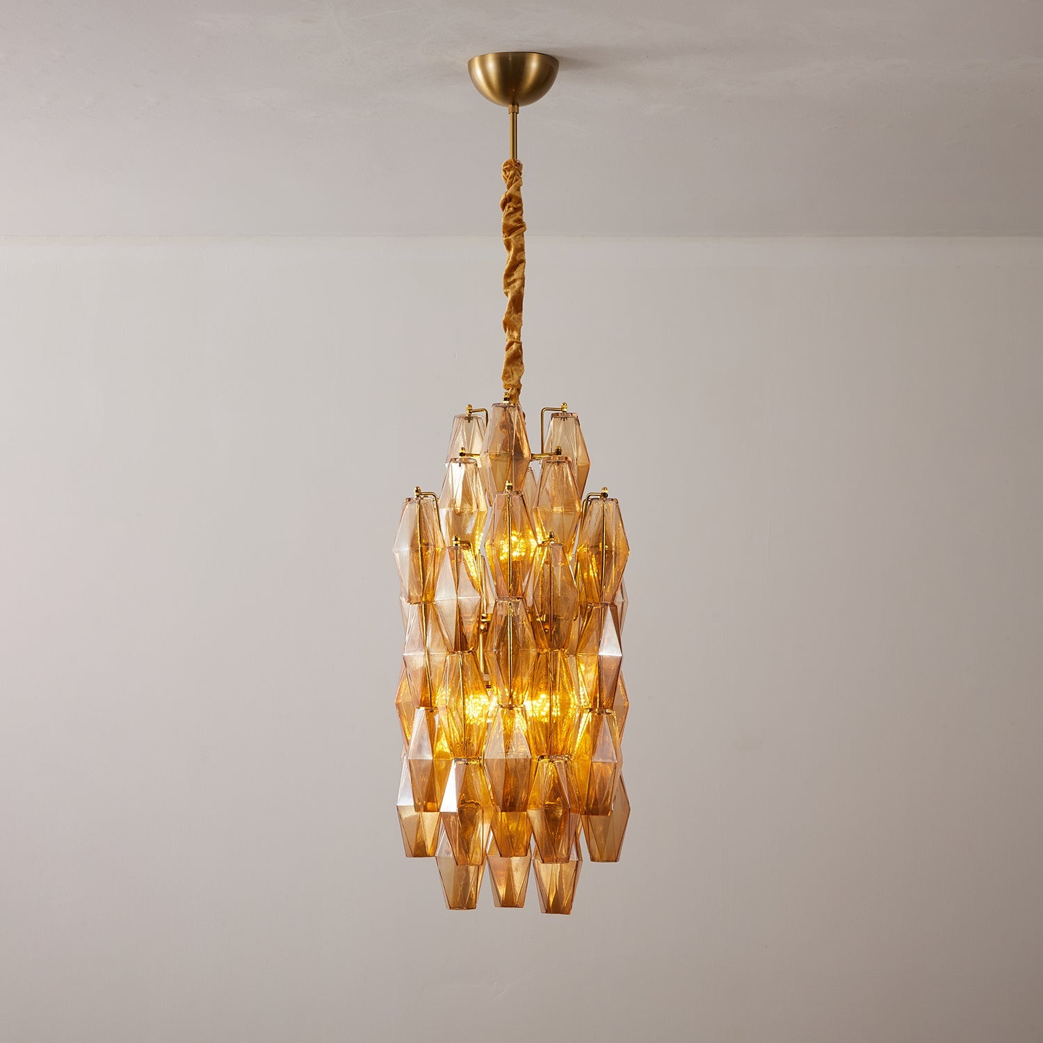 Amber Prism Long Chandelier — Linear Glass Island Light for Kitchen & Dining