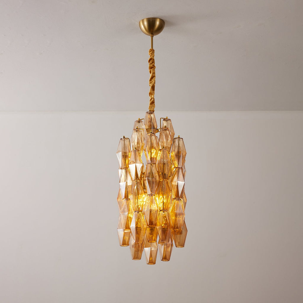 Amber Prism Long Chandelier — Linear Glass Island Light for Kitchen & Dining
