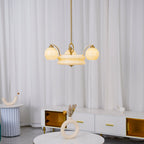 Art Deco Vintage Chandelier — White Glass Shade Ceiling Light for Dining Room