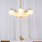 Art Deco Vintage Chandelier — White Glass Shade Ceiling Light for Dining Room
