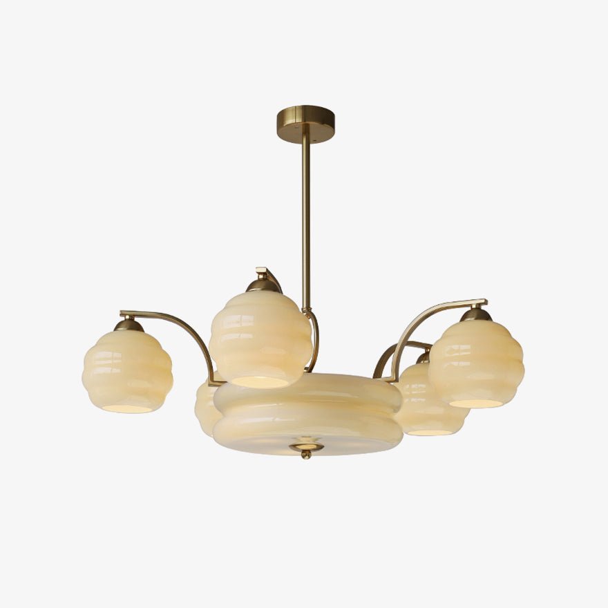 Art Deco Vintage Chandelier — White Glass Shade Ceiling Light for Dining Room