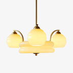 Art Deco Vintage Chandelier — White Glass Shade Ceiling Light for Dining Room