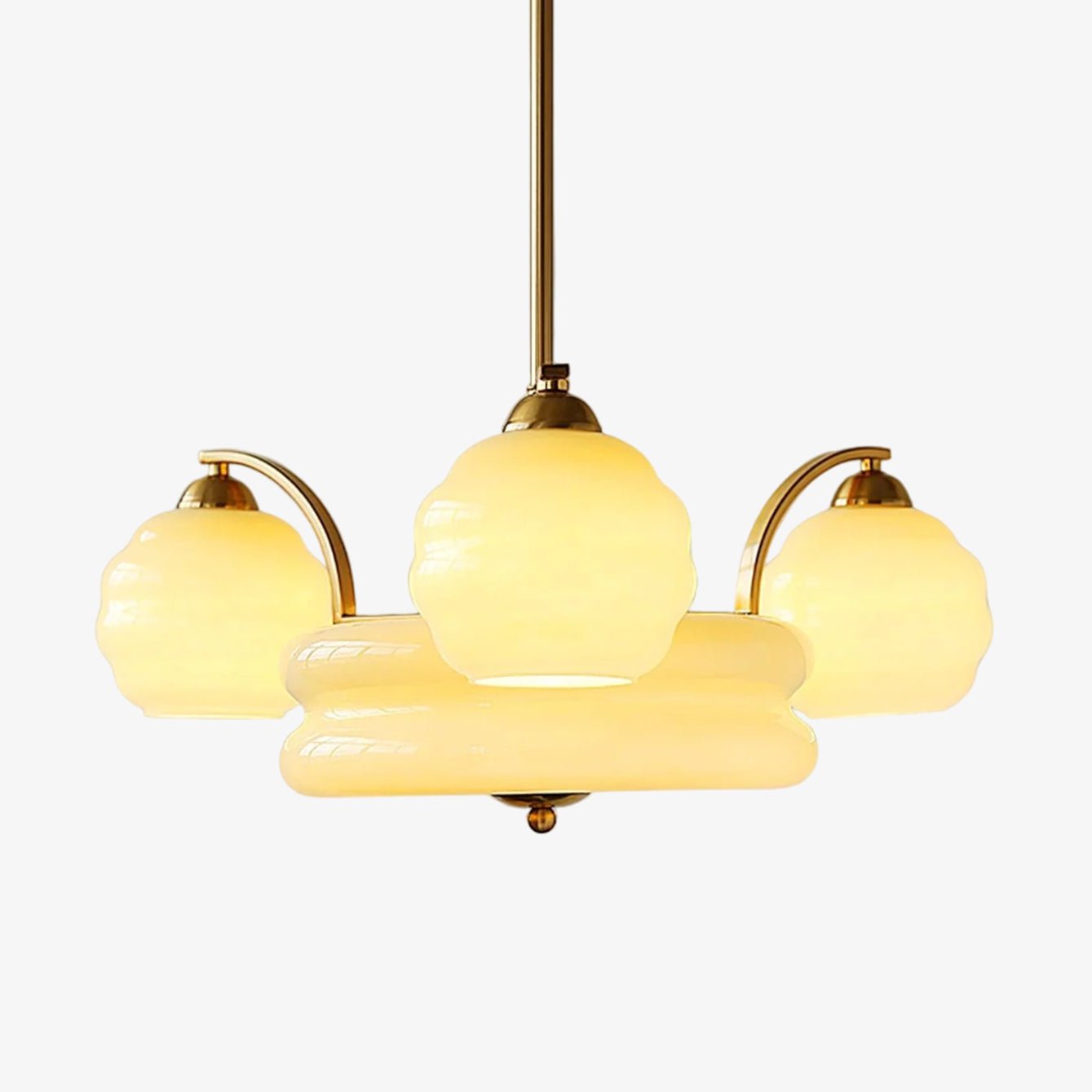 Art Deco Vintage Chandelier — White Glass Shade Ceiling Light for Dining Room