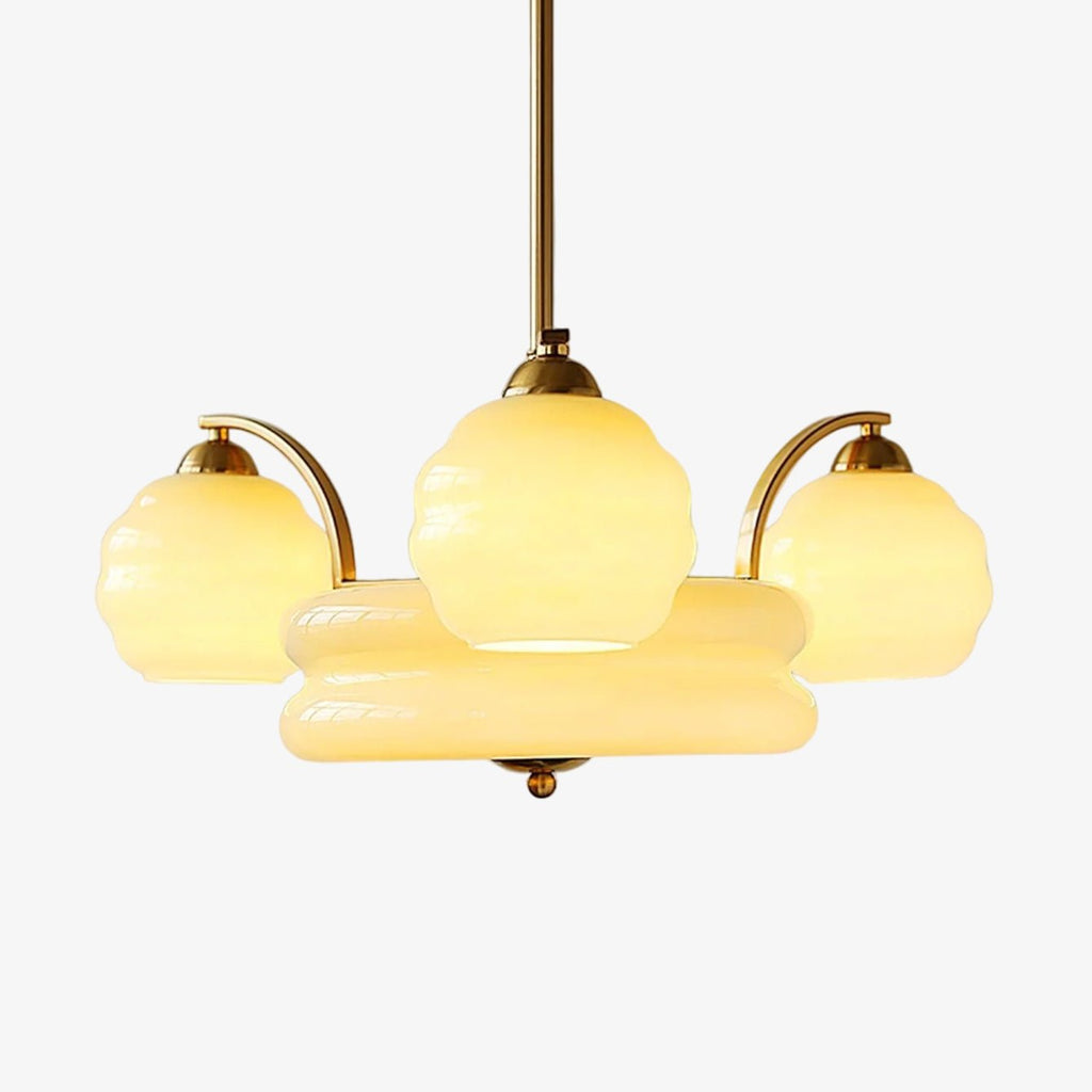 Art Deco Vintage Chandelier — White Glass Shade Ceiling Light for Dining Room