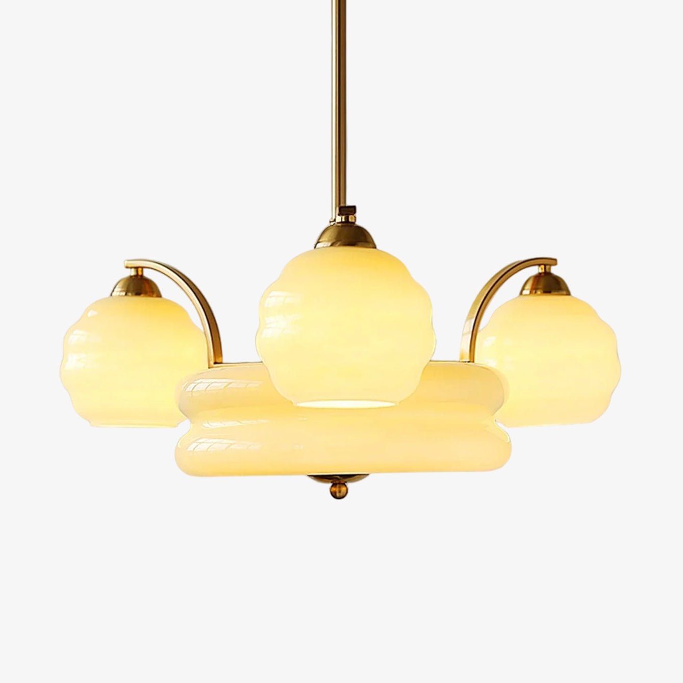 Art Deco Vintage Chandelier — White Glass Shade Ceiling Light for Dining Room
