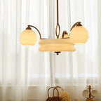Art Deco Vintage Chandelier — White Glass Shade Ceiling Light for Dining Room