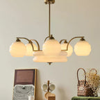 Art Deco Vintage Chandelier — White Glass Shade Ceiling Light for Dining Room