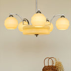 Art Deco Vintage Chandelier — White Glass Shade Ceiling Light for Dining Room