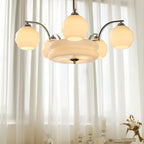 Art Deco Vintage Chandelier — White Glass Shade Ceiling Light for Dining Room