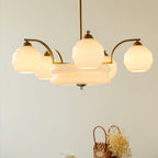 Art Deco Vintage Chandelier — White Glass Shade Ceiling Light for Dining Room