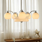 Art Deco Vintage Chandelier — White Glass Shade Ceiling Light for Dining Room