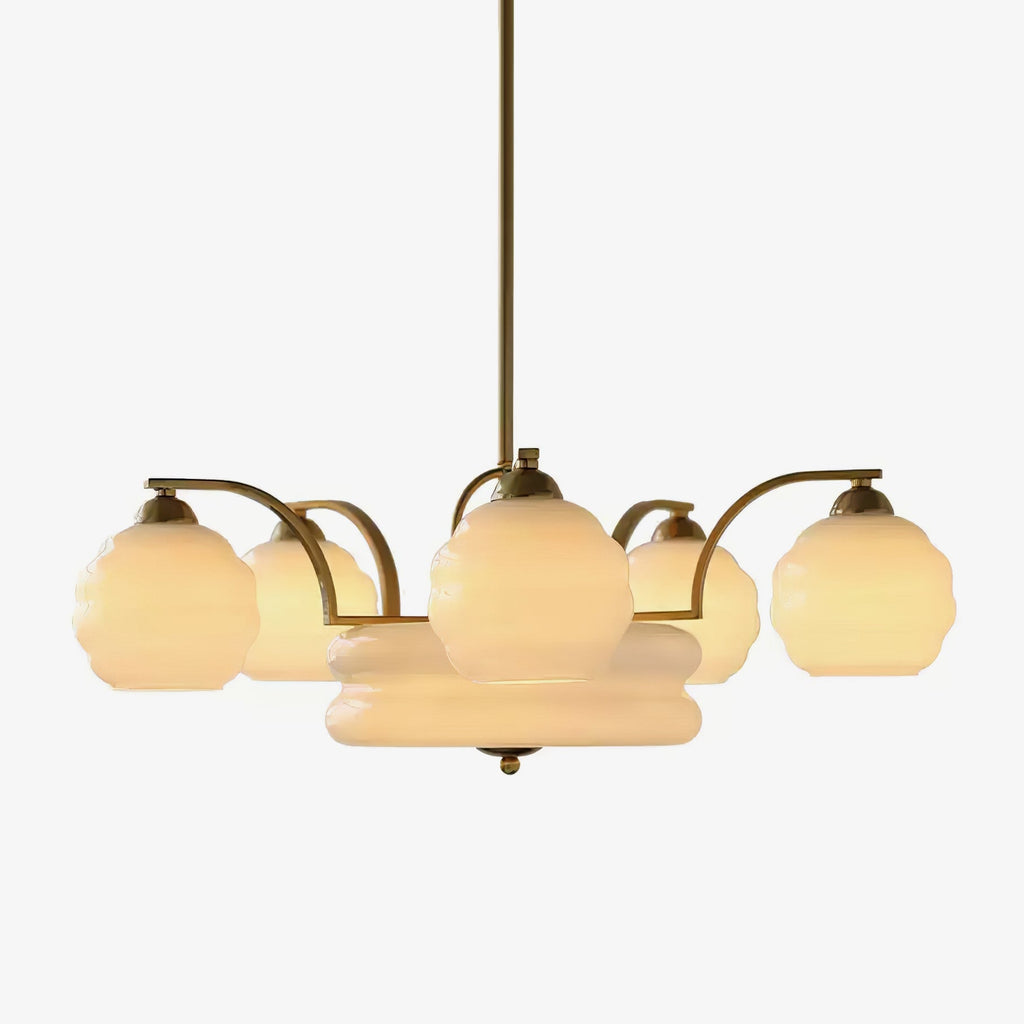 Art Deco Vintage Chandelier — White Glass Shade Ceiling Light for Dining Room