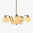 Art Deco Vintage Chandelier — White Glass Shade Ceiling Light for Dining Room