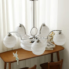 Art Deco Vintage Chandelier — White Glass Shade Ceiling Light for Dining Room