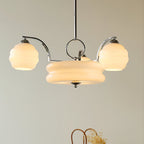 Art Deco Vintage Chandelier — White Glass Shade Ceiling Light for Dining Room