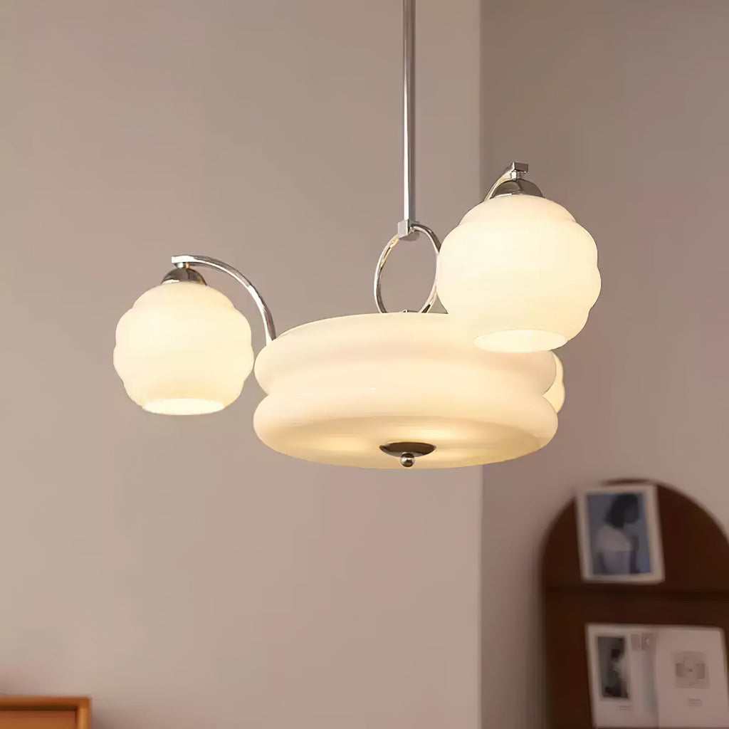 Art Deco Vintage Chandelier — White Glass Shade Ceiling Light for Dining Room