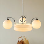 Art Deco Vintage Chandelier — White Glass Shade Ceiling Light for Dining Room