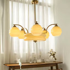 Art Deco Vintage Chandelier — White Glass Shade Ceiling Light for Dining Room