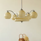 Art Deco Vintage Chandelier — White Glass Shade Ceiling Light for Dining Room