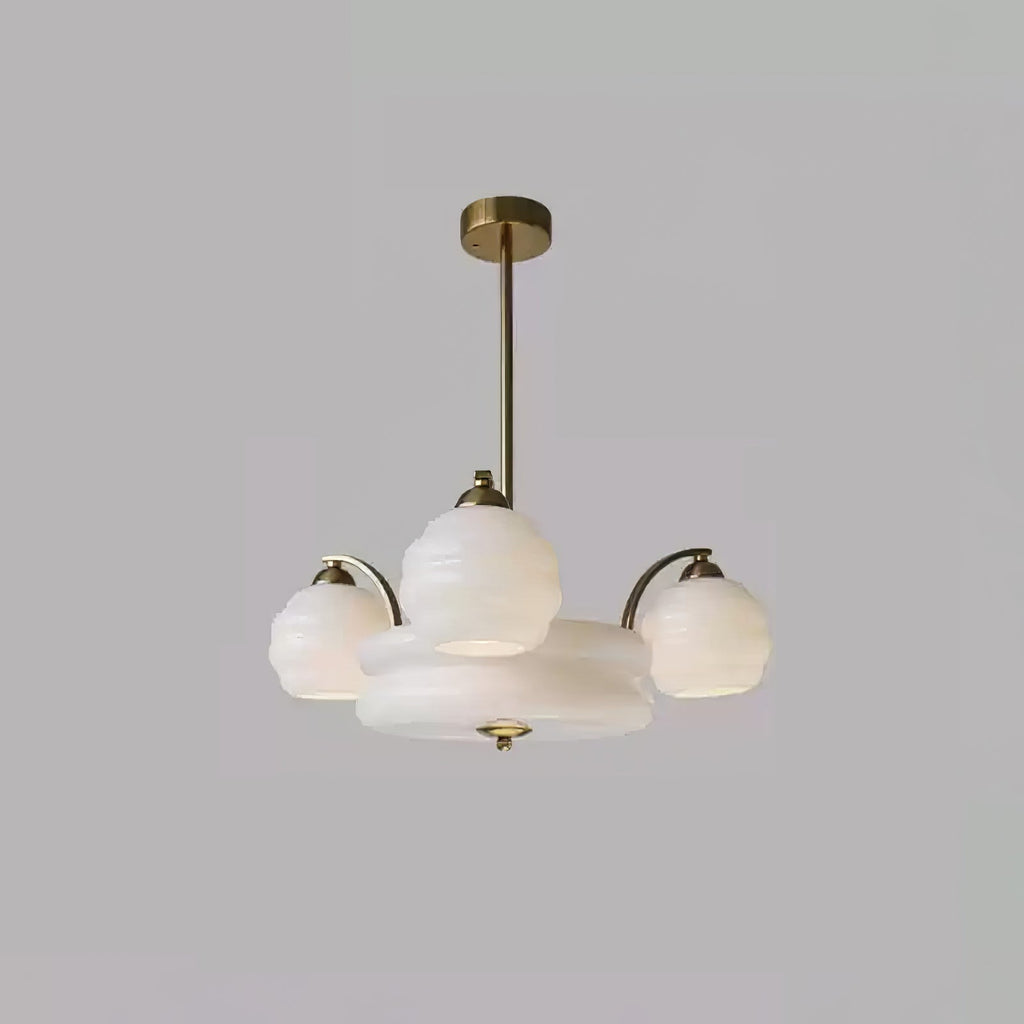 Art Deco Vintage Chandelier — White Glass Shade Ceiling Light for Dining Room