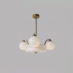 Art Deco Vintage Chandelier — White Glass Shade Ceiling Light for Dining Room