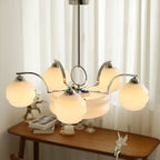 Art Deco Vintage Chandelier — White Glass Shade Ceiling Light for Dining Room