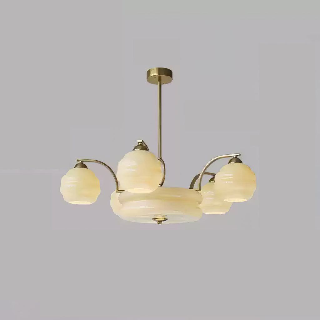Art Deco Vintage Chandelier — White Glass Shade Ceiling Light for Dining Room