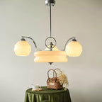 Art Deco Vintage Chandelier — White Glass Shade Ceiling Light for Dining Room
