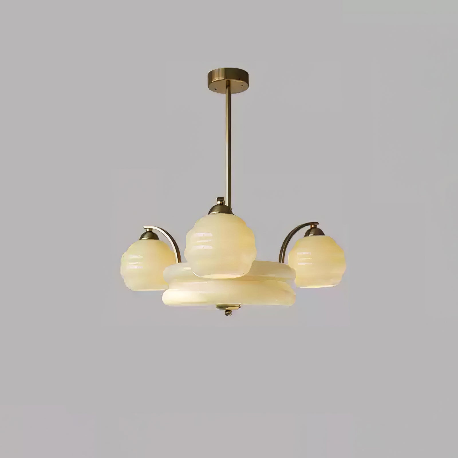 Art Deco Vintage Chandelier — White Glass Shade Ceiling Light for Dining Room