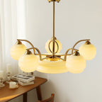 Art Deco Vintage Chandelier — White Glass Shade Ceiling Light for Dining Room