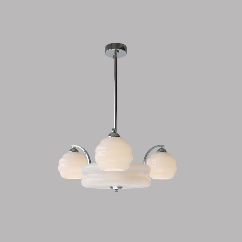 Art Deco Vintage Chandelier — White Glass Shade Ceiling Light for Dining Room
