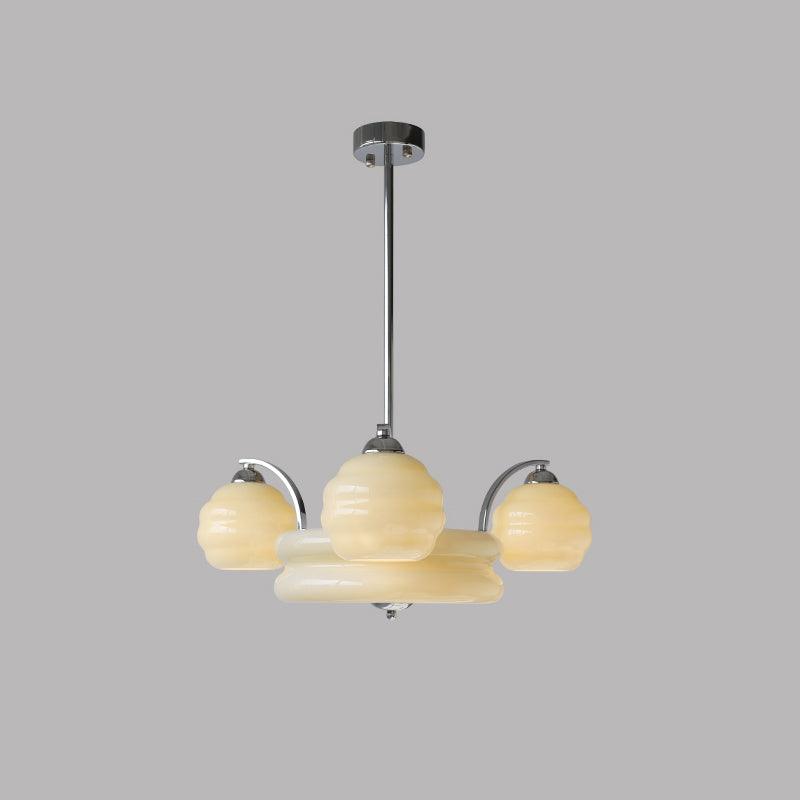 Art Deco Vintage Chandelier — White Glass Shade Ceiling Light for Dining Room