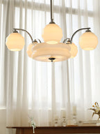 Art Deco Vintage Chandelier — White Glass Shade Ceiling Light for Dining Room
