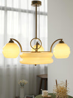Art Deco Vintage Chandelier — White Glass Shade Ceiling Light for Dining Room