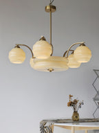 Art Deco Vintage Chandelier — White Glass Shade Ceiling Light for Dining Room