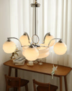Art Deco Vintage Chandelier — White Glass Shade Ceiling Light for Dining Room