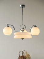 Art Deco Vintage Chandelier — White Glass Shade Ceiling Light for Dining Room