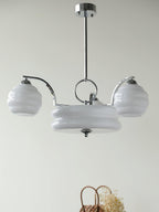 Art Deco Vintage Chandelier — White Glass Shade Ceiling Light for Dining Room