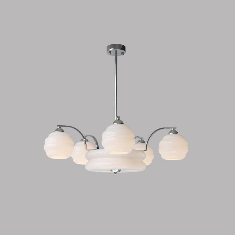 Art Deco Vintage Chandelier — White Glass Shade Ceiling Light for Dining Room