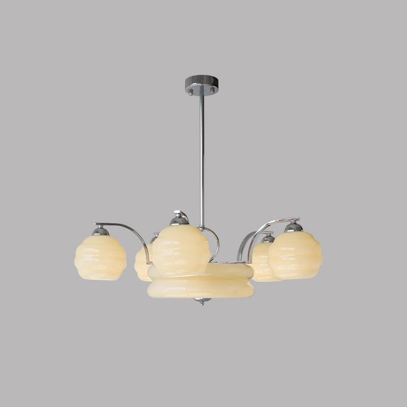 Art Deco Vintage Chandelier — White Glass Shade Ceiling Light for Dining Room