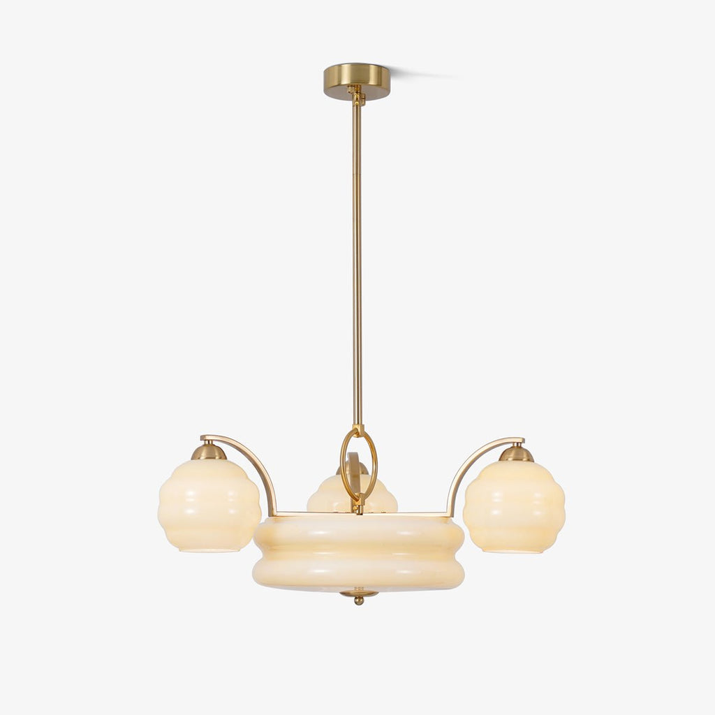 Art Deco Vintage Chandelier — White Glass Shade Ceiling Light for Dining Room