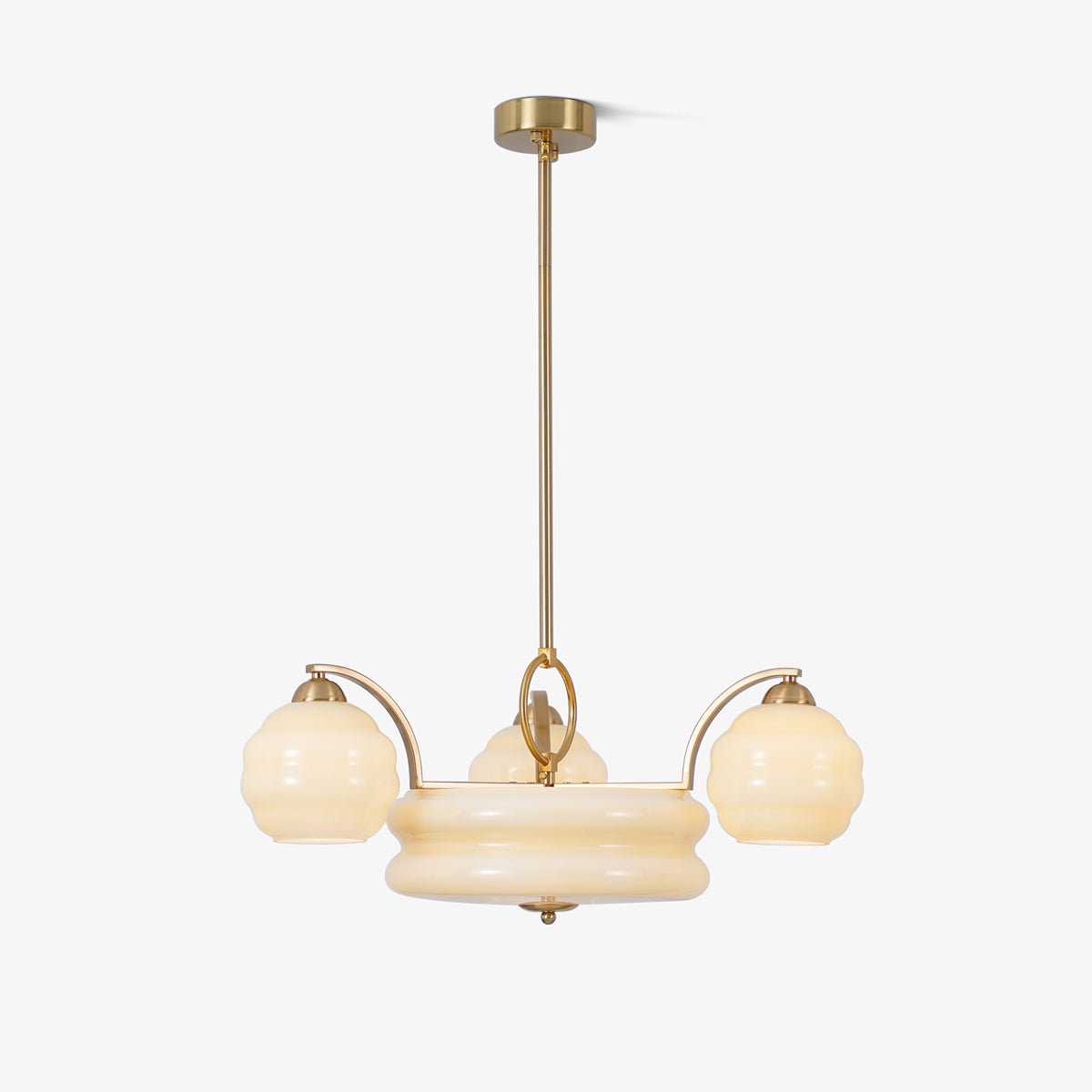 Art Deco Vintage Chandelier — White Glass Shade Ceiling Light for Dining Room