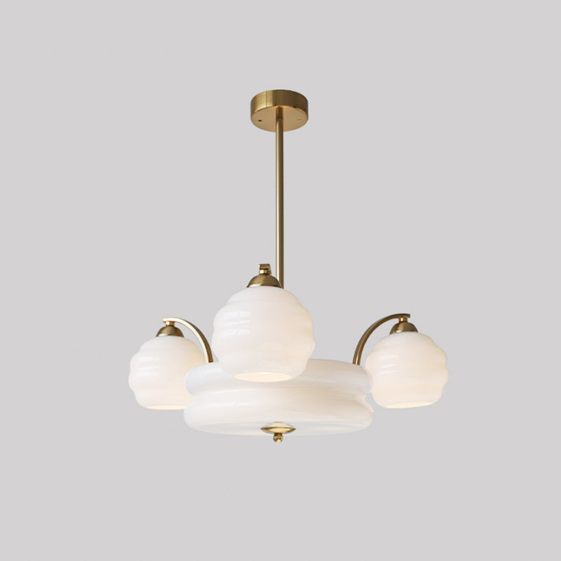 Art Deco Vintage Chandelier — White Glass Shade Ceiling Light for Dining Room