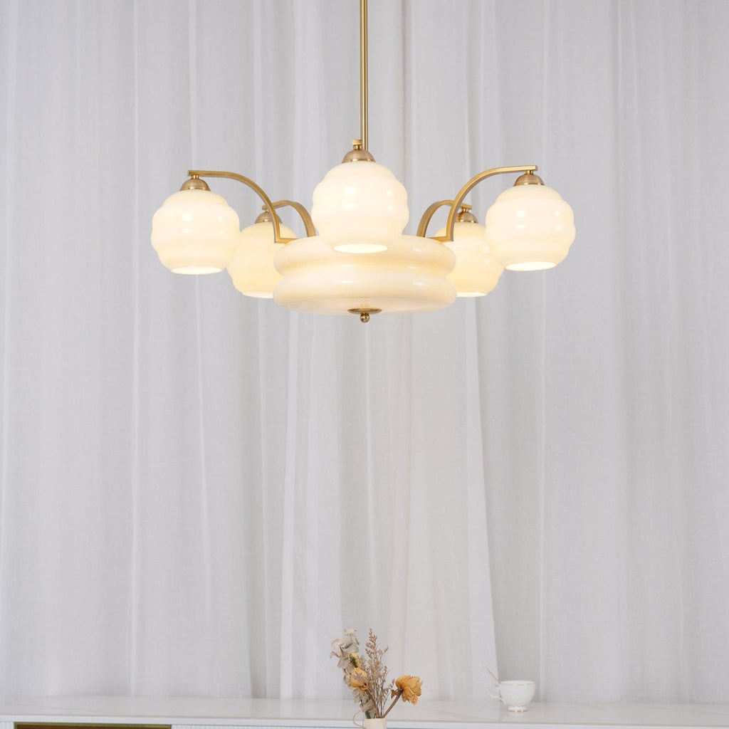 Art Deco Vintage Chandelier — White Glass Shade Ceiling Light for Dining Room