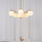 Art Deco Vintage Chandelier — White Glass Shade Ceiling Light for Dining Room